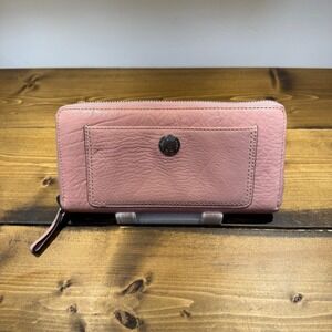 Coach Pink Pebbled Leather Zip Around Accordion Long Wallet Silver Hardware